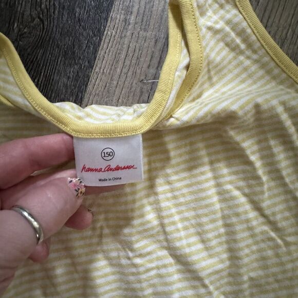 Hanna Andersson Yellow Striped Navy Sleeveless Dress Girls 12 - Picture 3 of 4